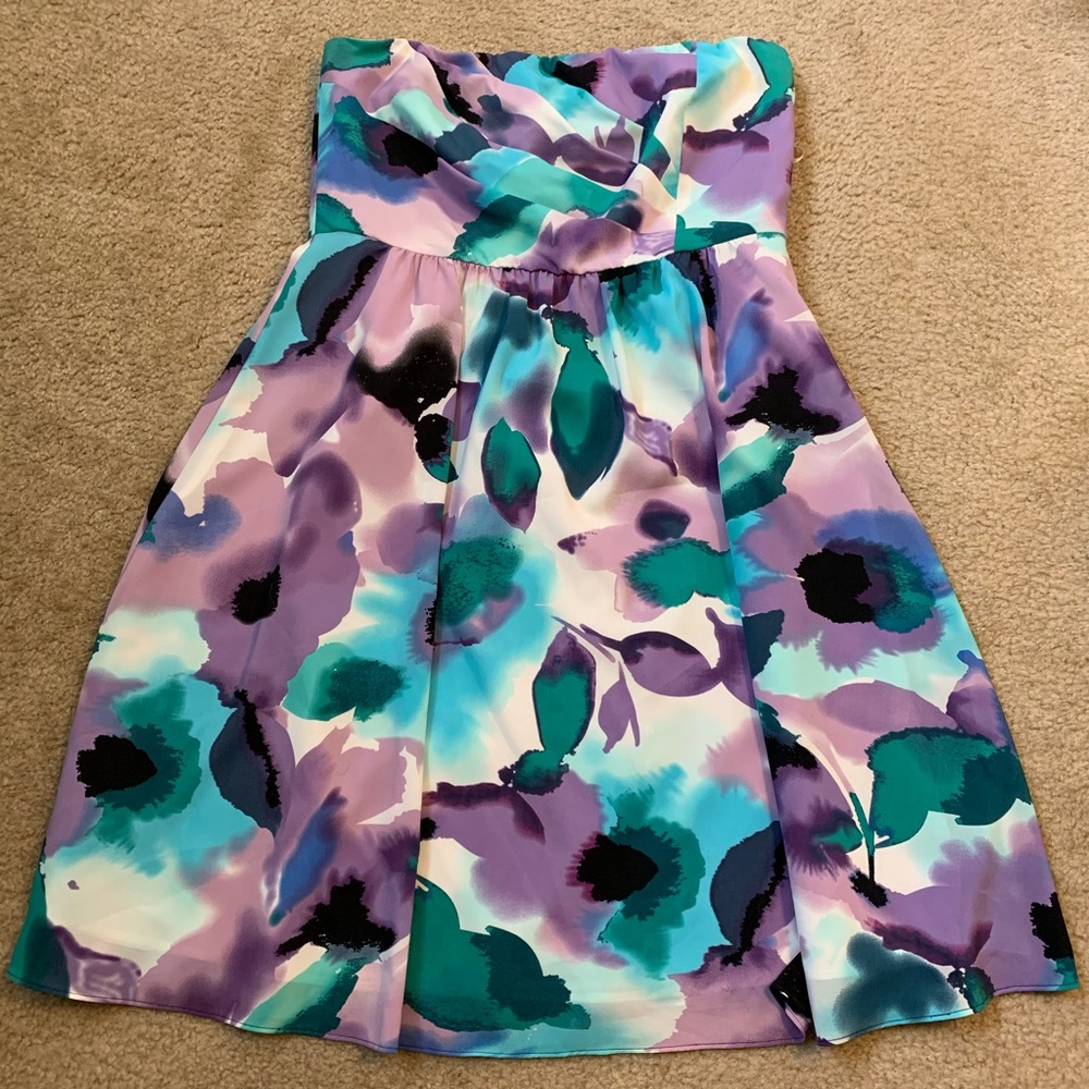 Purple floral strapless dress